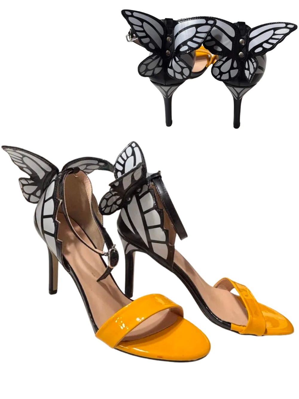Butterfly-Back Yellow Patent Ankle-Strap Heels | Size 9.5